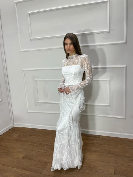 שמלה לבנה בד תחרה